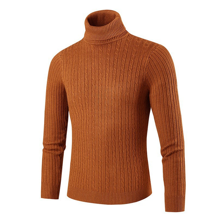 Men's knitted sweater with roll neck and cable pattern