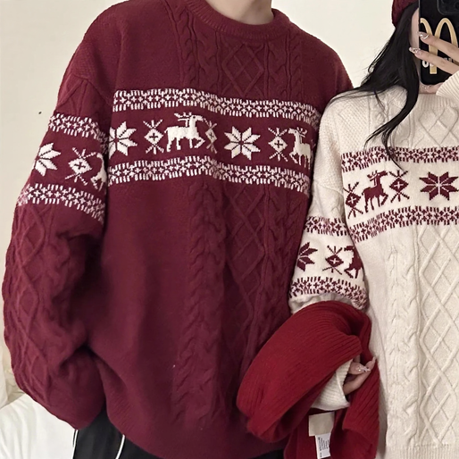 Nordic knitted sweater with reindeer pattern, unisex
