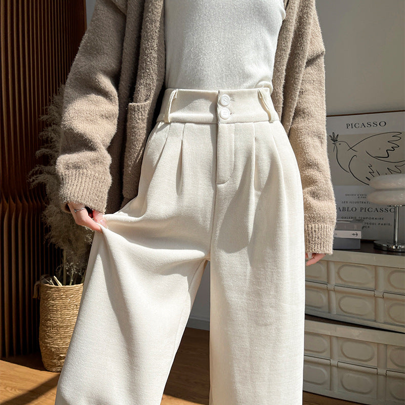 Women's corduroy pants, wide cut, straight fit