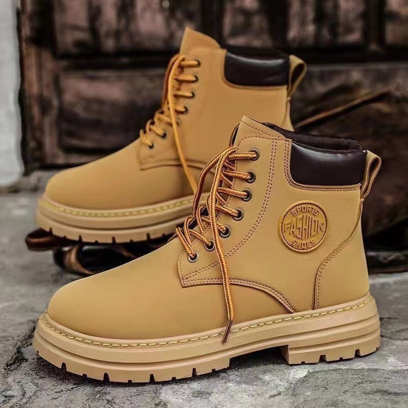 Robust unisex work-style boots, PU leather