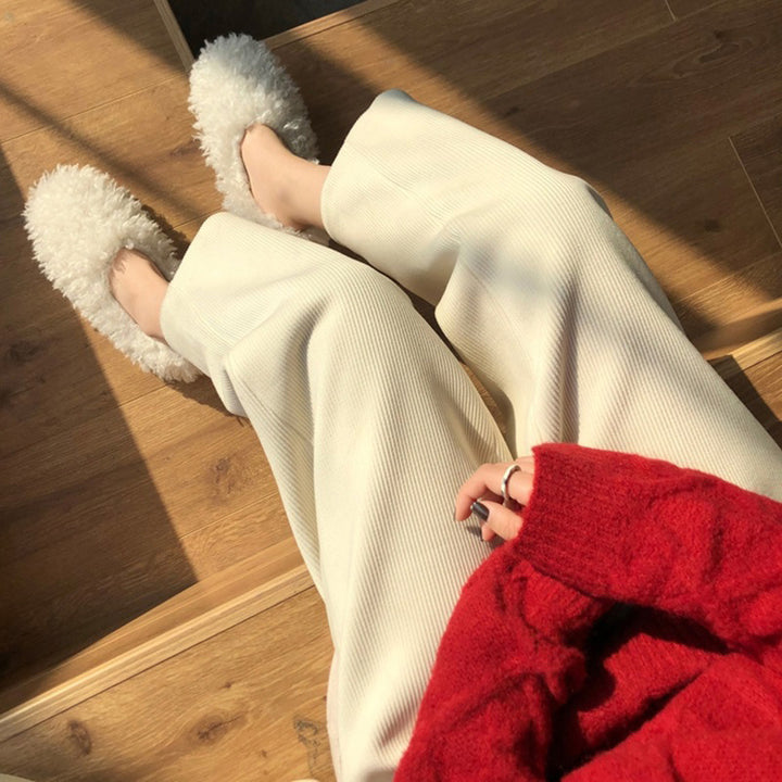 Cord pants with high waistband, wide cut, women