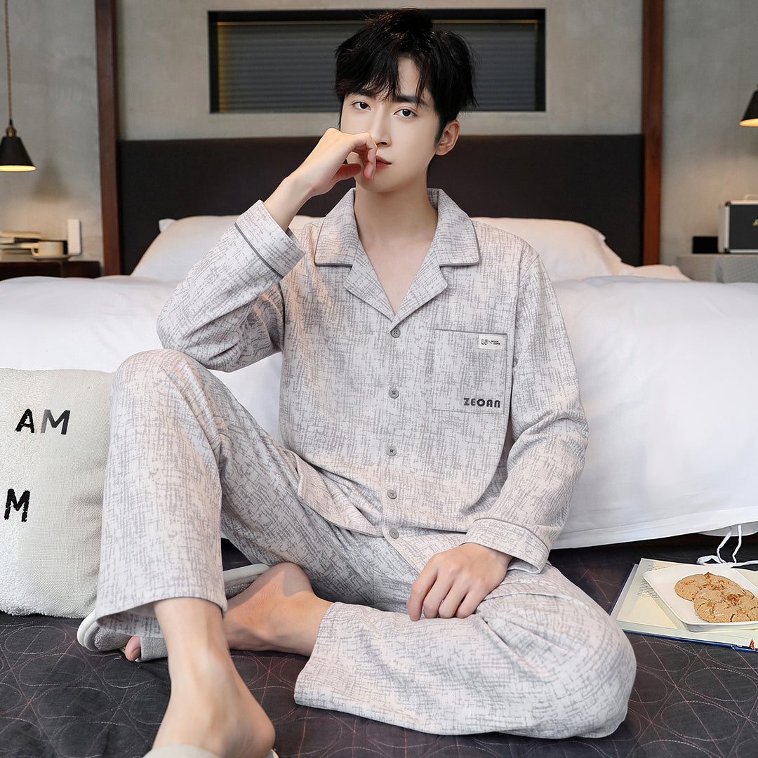 Men's Pajama Set, long-sleeved, with shawl collar