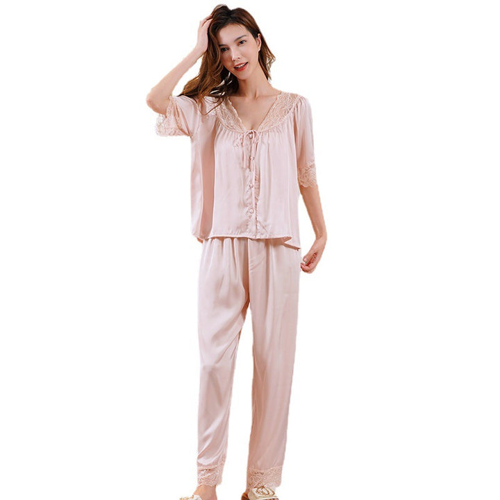 Women's pajama set with lace trim