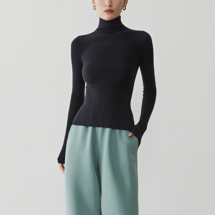 Women's cashmere sweater with stand-up collar, seamless
