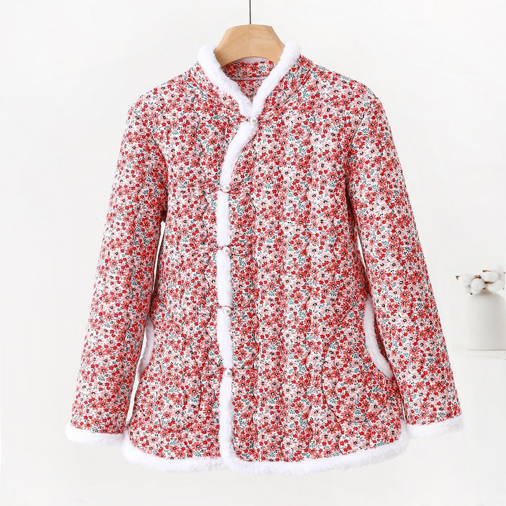 Padded women's quilted jacket in Chinese style with toggle buttons