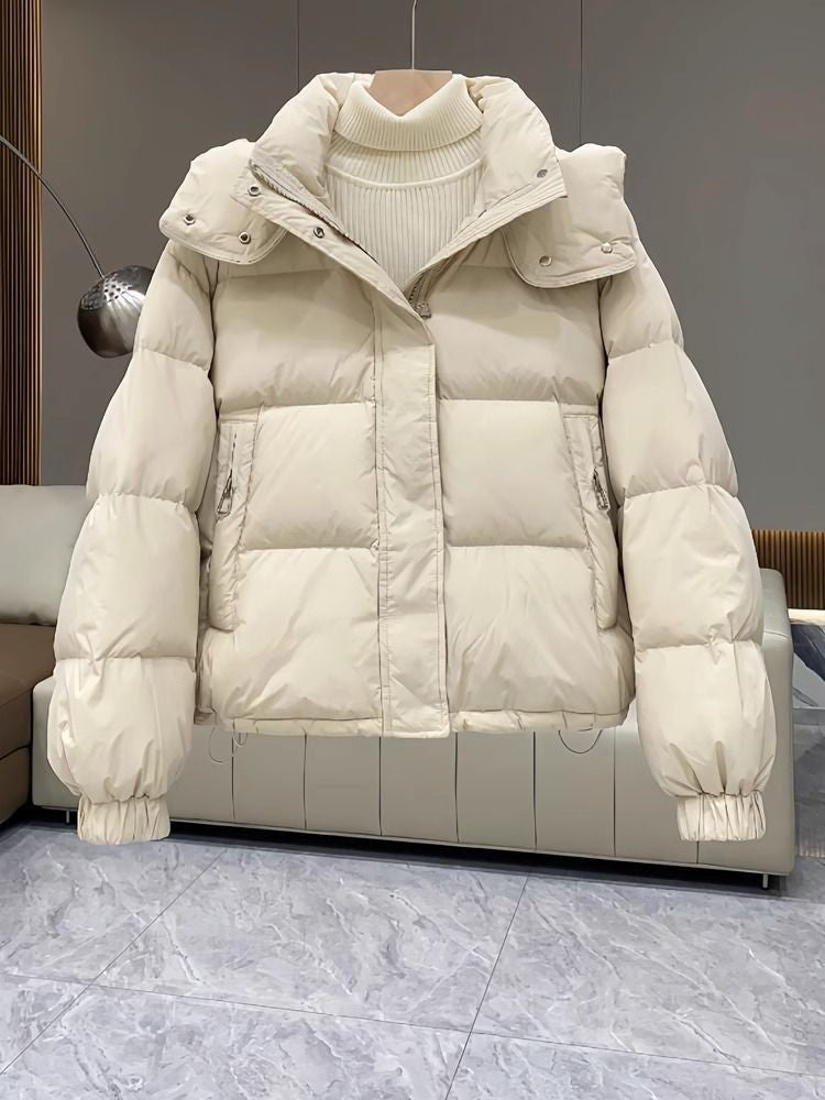 Women's padded jacket, short, with hood, plus sizes