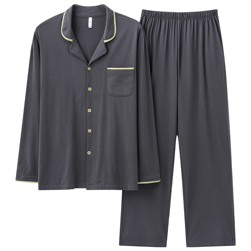 Men's pajama set made of cotton, long-sleeved, antibacterial
