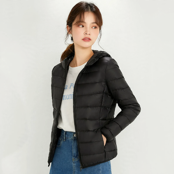 Lightweight down jacket with hood for women