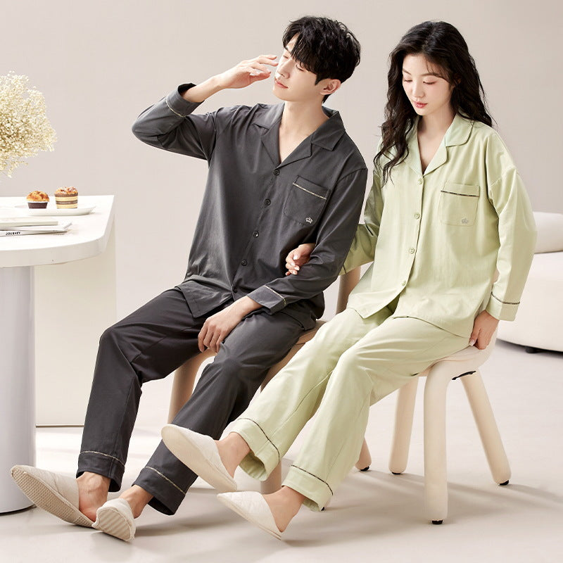 Pair-Pajama-Set, Cotton, Long Sleeve, with Button Placket