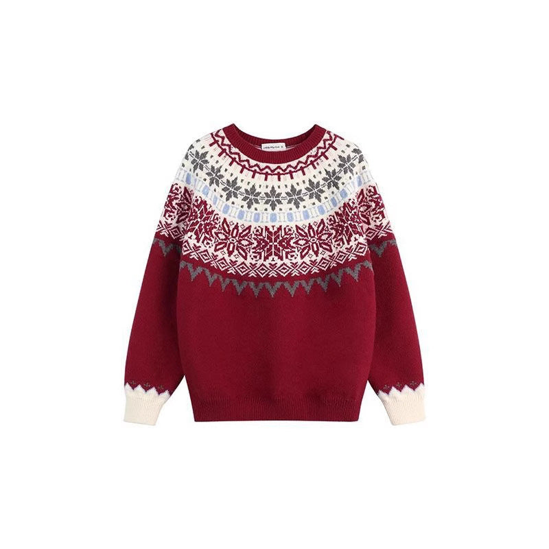 Women's knitted pullover with Fair Isle pattern and snowflakes