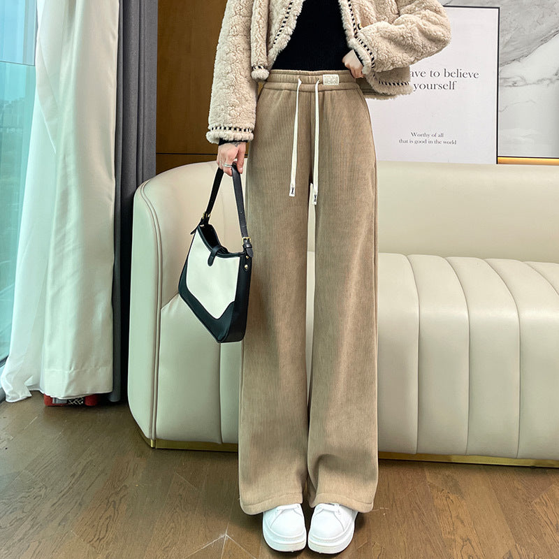 Chenille corduroy trousers with wide leg, lined