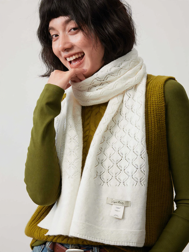 Merino wool scarf with lace detail
