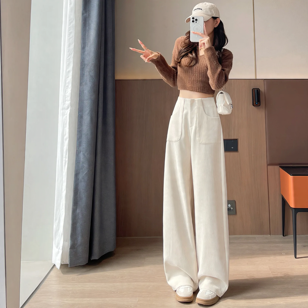 Padded corduroy trousers with wide leg
