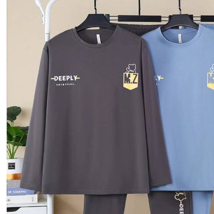 Men's pajama set made of combed cotton, elastic