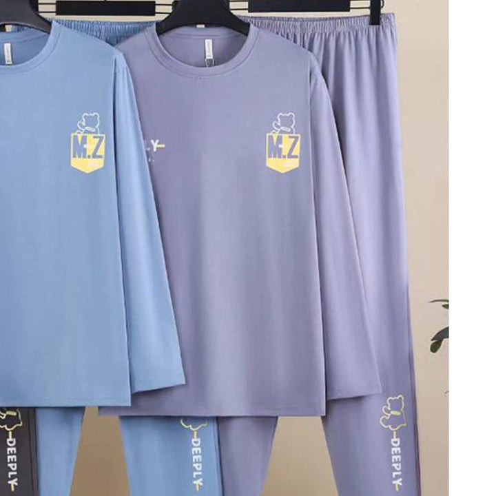 Men's pajama set made of combed cotton, elastic