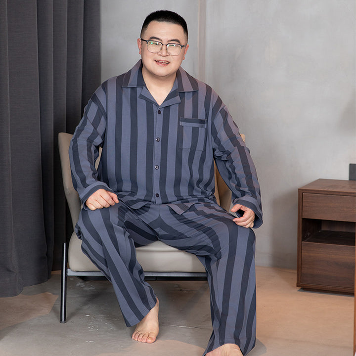Men's Pajama Set, Cotton, with Lapels, Plus Sizes