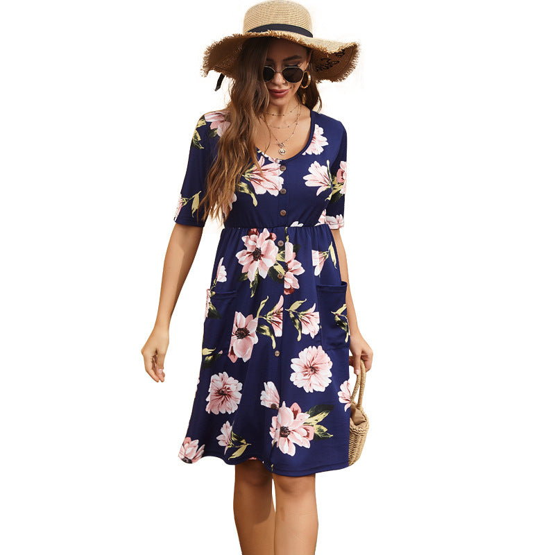 Lune London floral patterned button midi dress for women
