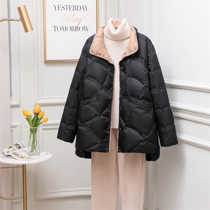 Light down jacket for women, medium length, plus size