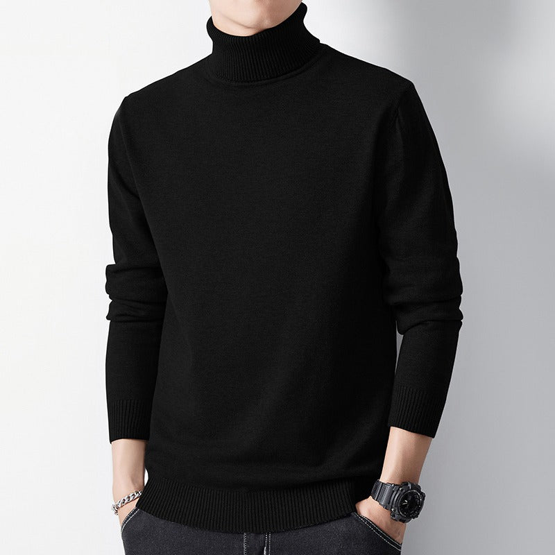 Men's knit sweater with high collar, body-hugging