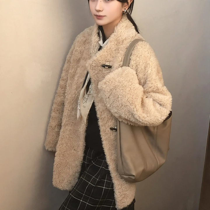 Women's Lambskin Imitation Coat, loose fit, lined