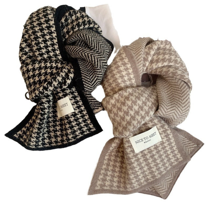 Double-sided scarf with houndstooth pattern, 165x23cm