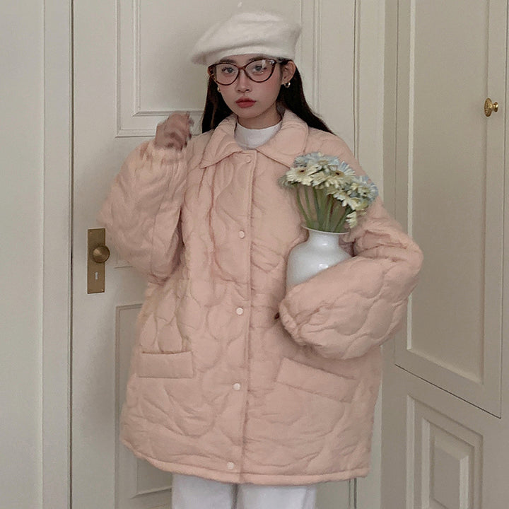 Quilted winter jacket with lamb fleece lining