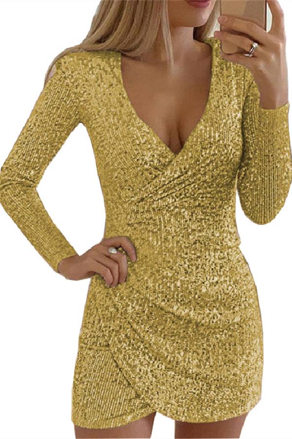 Lune London | Fashion Sequins V-Neck Asymmetrical Dress