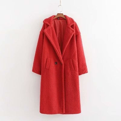 Loose lamb fur imitation coat, long