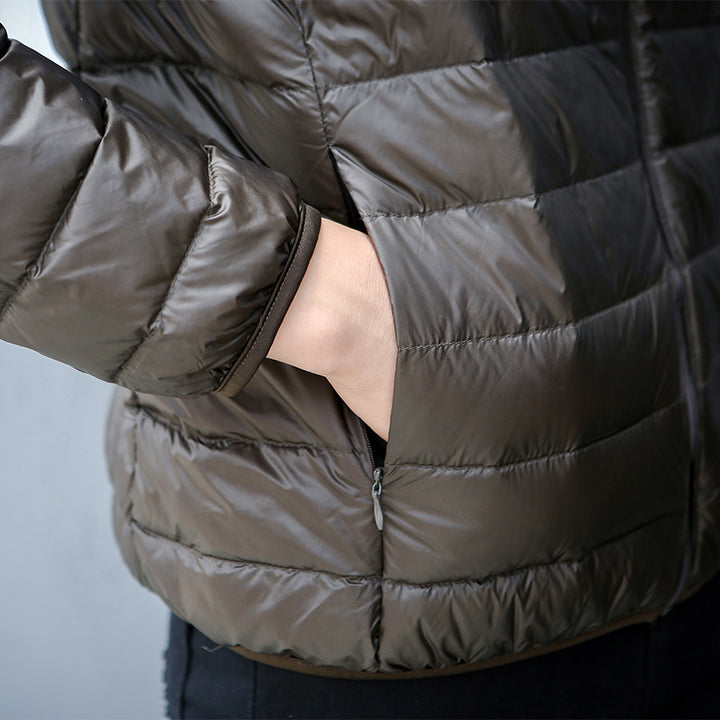 Light men’s down jacket, stand-up collar, slim fit