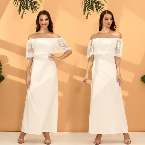 Women's maxi dress with off-the-shoulder design and delicate lace detailing