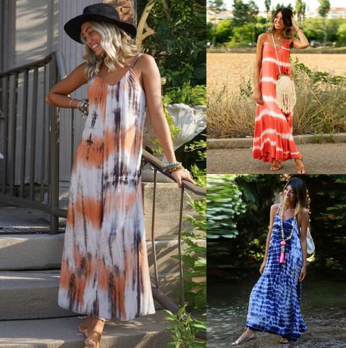 Robe maxi pour femme avec un design tie-dye tendance et un décolleté en V flatteur Chic & Stil