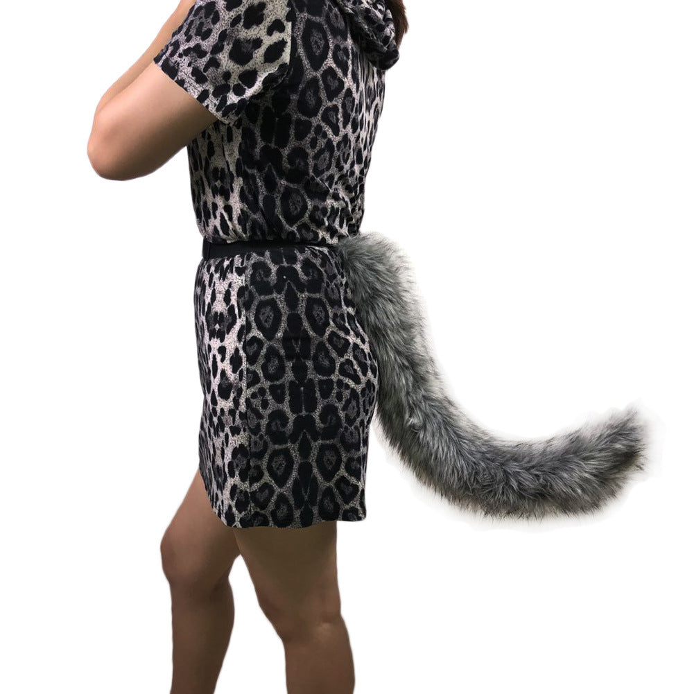 Women Removable Fluffy Faux-Fur Tail with Adjustable Attachment Belt Amarae