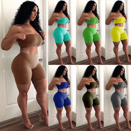 Women's Crop Top and Shorts Set with Elastic Waistband and Figure-Shaping Cut Amarae