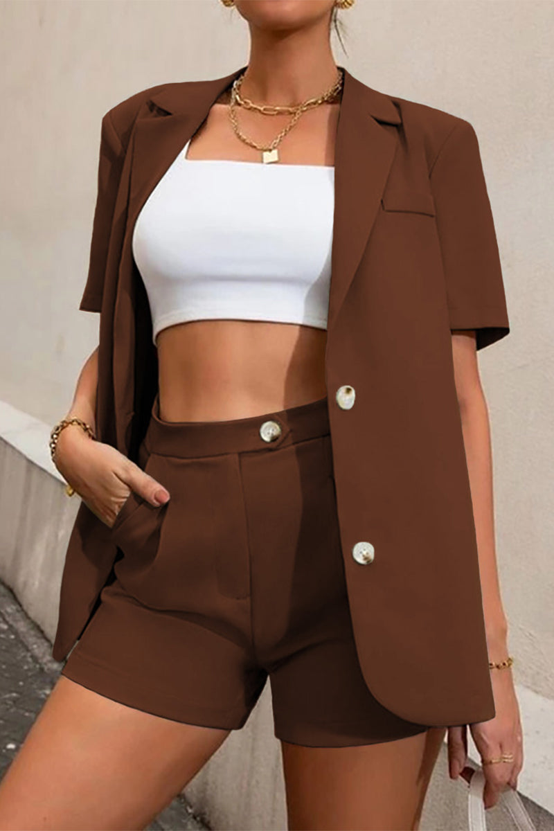 Lune London | Casual Work Solid Color Buttons Turn-down Collar Short Sleeve Two Pieces