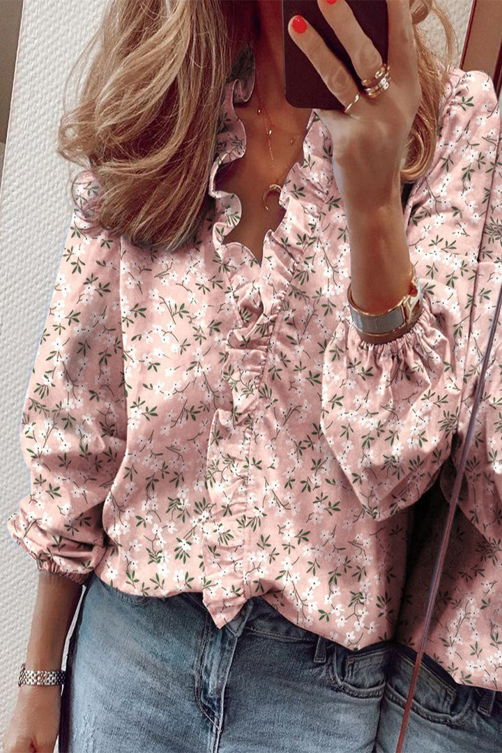 Amarae | Long sleeve V neck blouse with ruffles