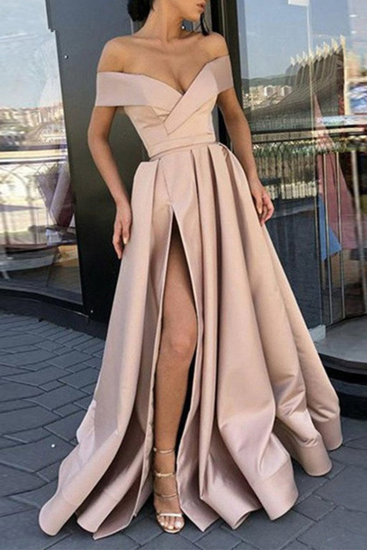 Lune London | Elegant Formal Solid Color Split V-Neck Evening Dress Dresses - 12 Colors