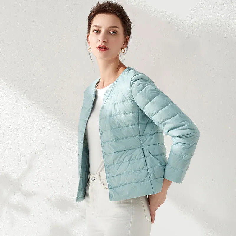 Lune London | Lightweight, Collarless, Slimming Down Jacket for Women
