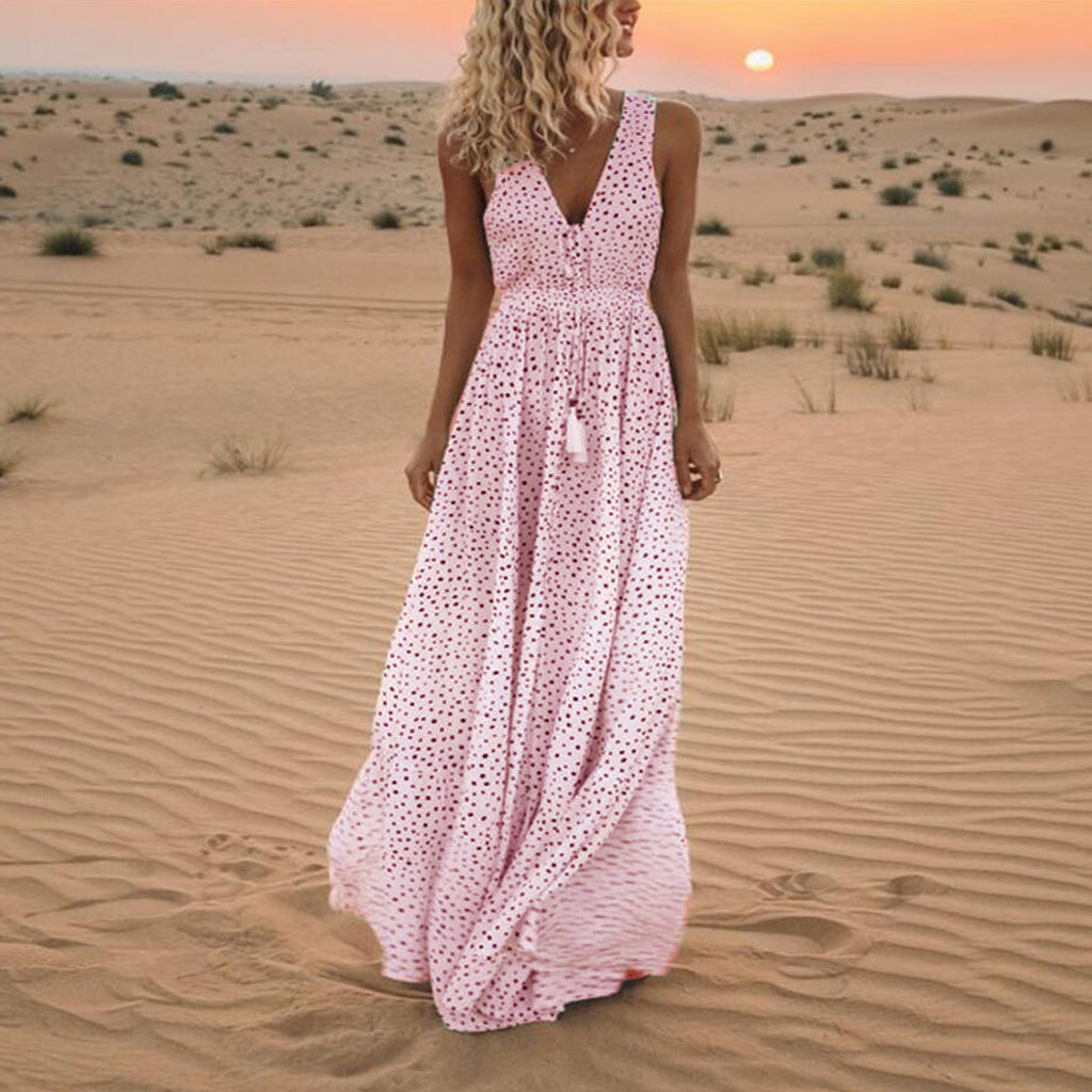 Lune London | Bohemian-Patchwork-Dress with V-neck and A-line In Dots
