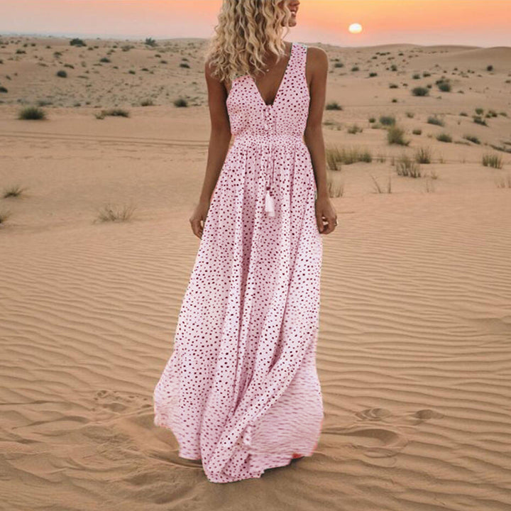 Lune London | Bohemian-Patchwork-Dress with V-neck and A-line In Dots