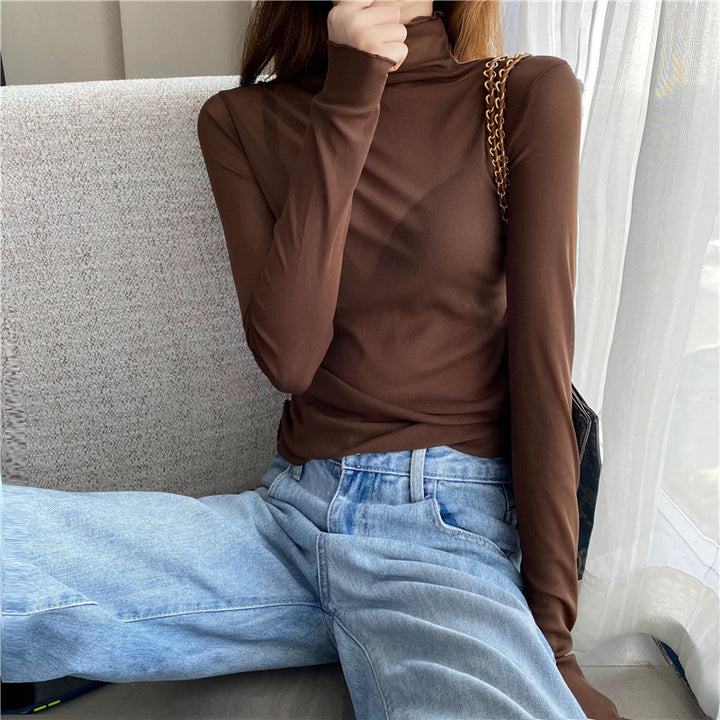 Women's turtleneck top made of lace and mesh fabric