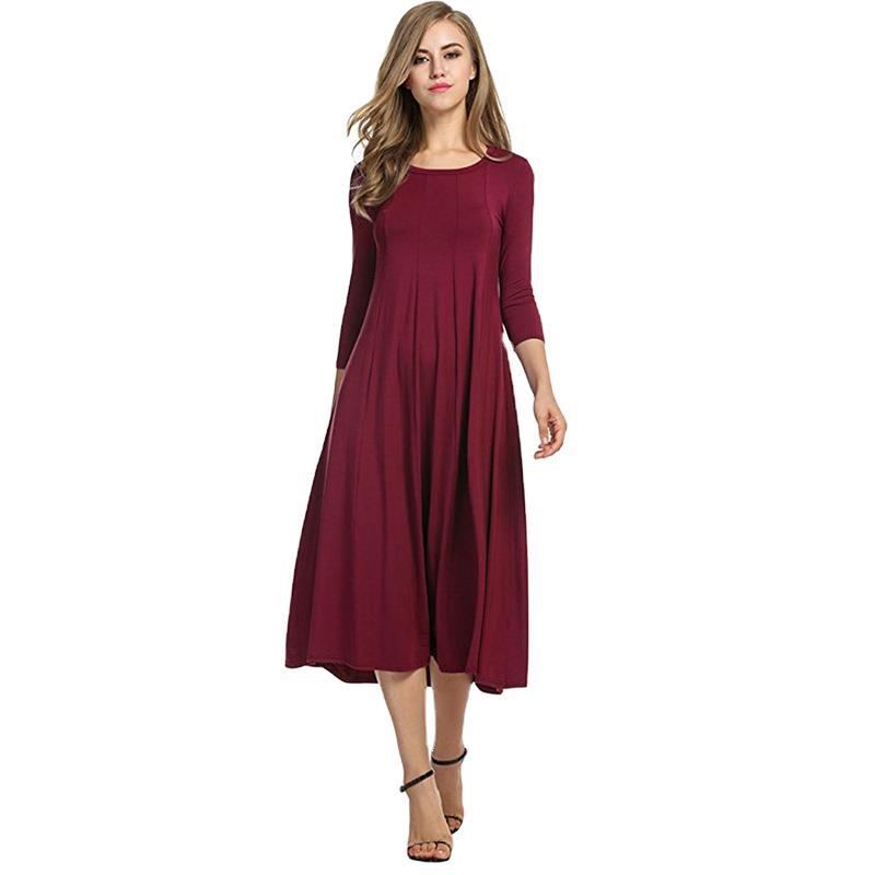 Casual midi dress for women with 3/4 sleeves and flared skirt Lune London