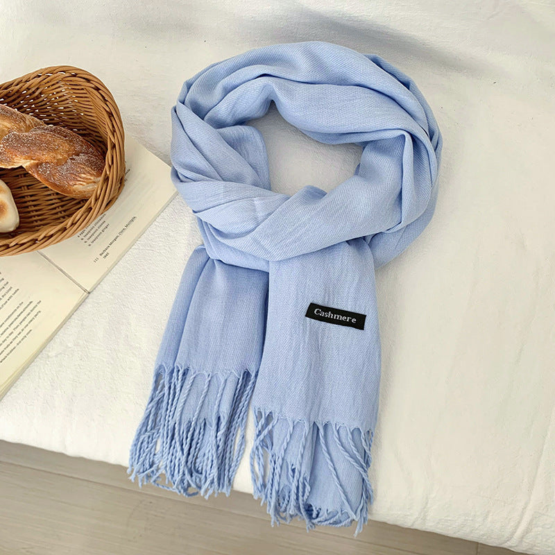 Solid color scarf with fringes, warming