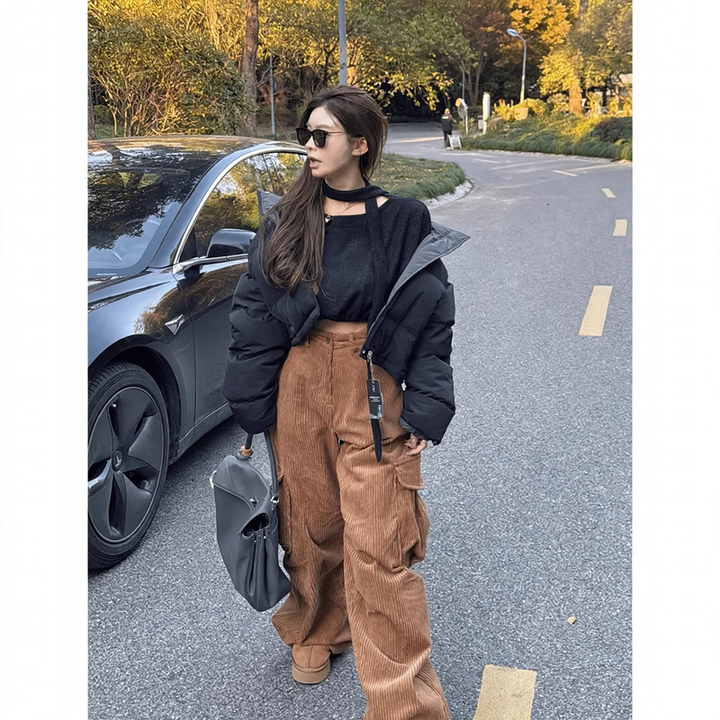 High-Waist Cord Pants in Caramel