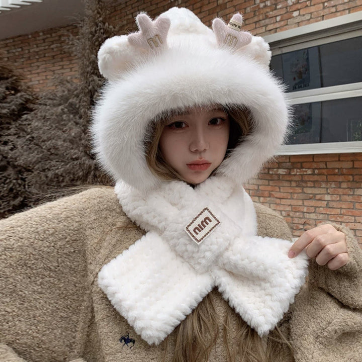 Padded hooded cap with integrated scarf
