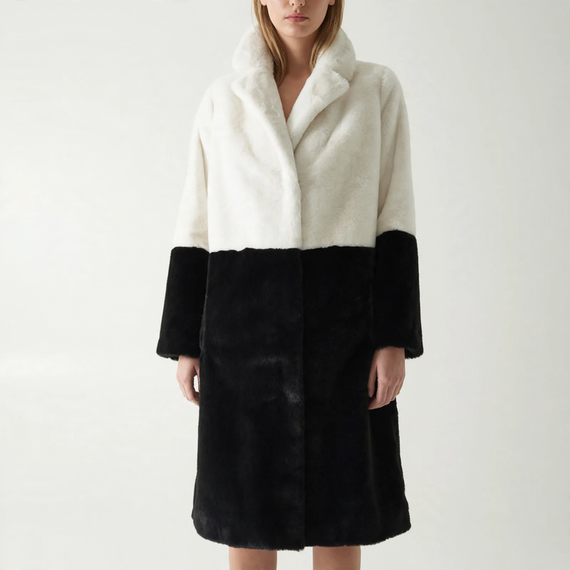 Women's coat made of faux fur, warm, mid-length
