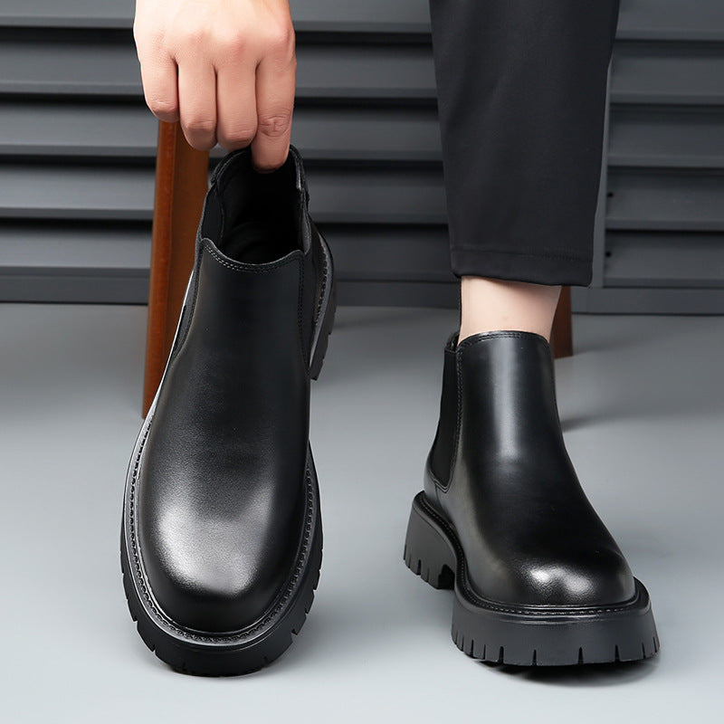 Men's leather boots, lined, slip-resistant, business style