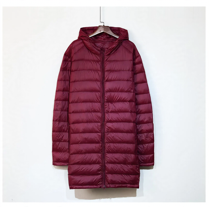 Men's down jacket, medium length, plus sizes, with hood