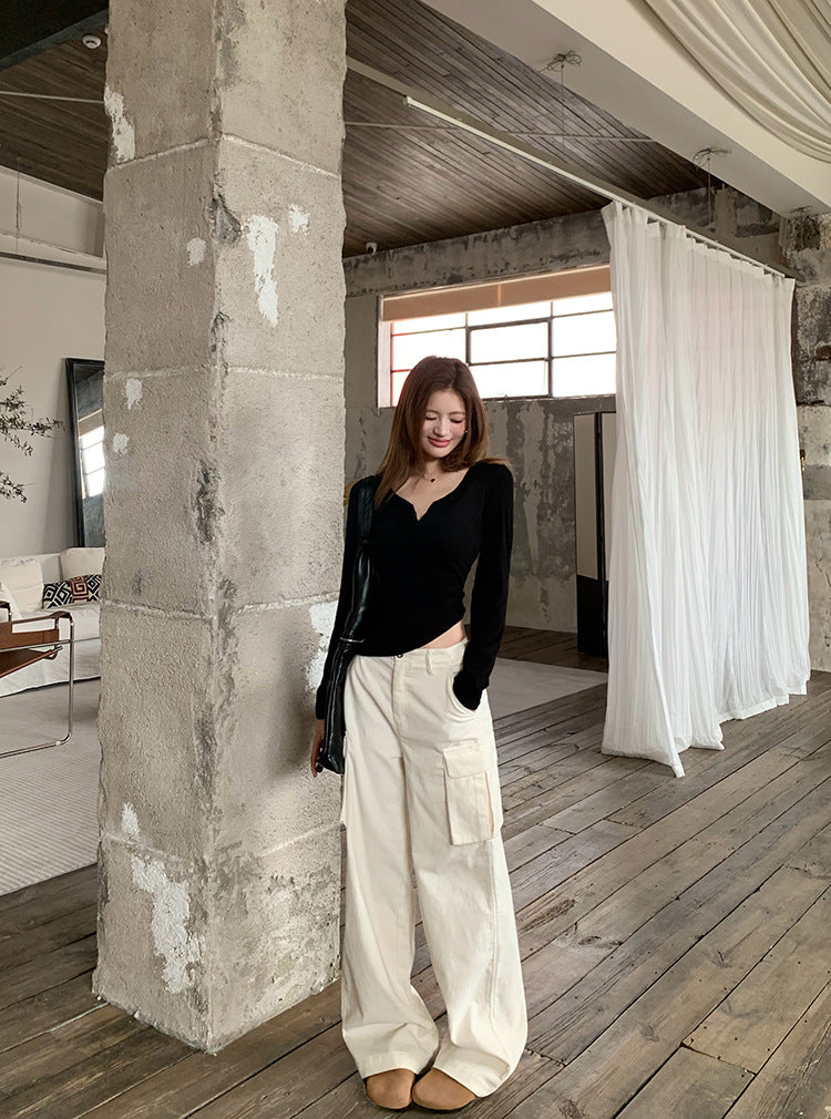 Loose corduroy casual pants made of cotton, straight cut