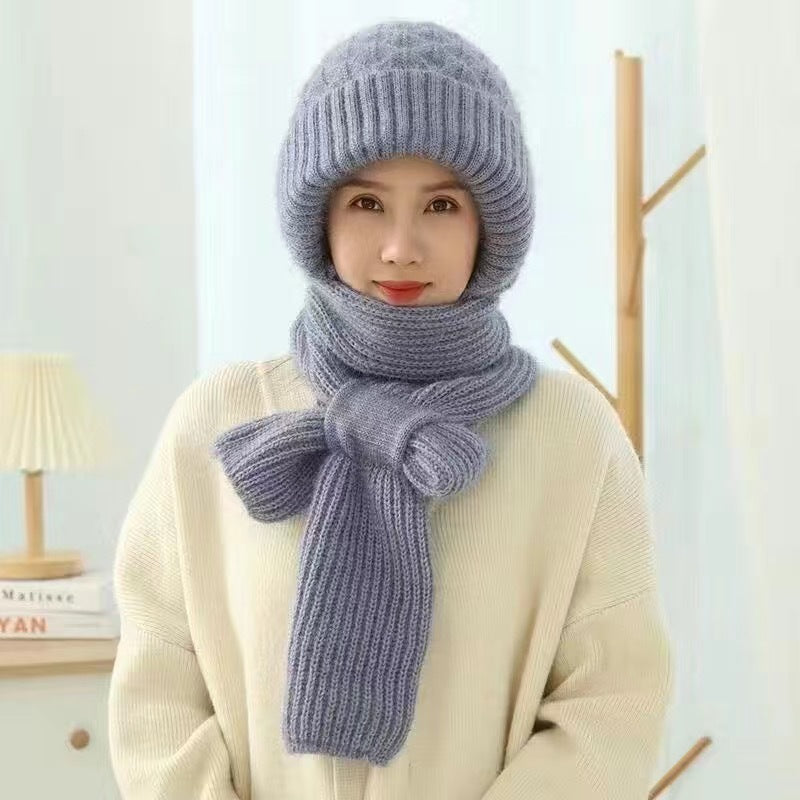 Padded knit cap with scarf for women