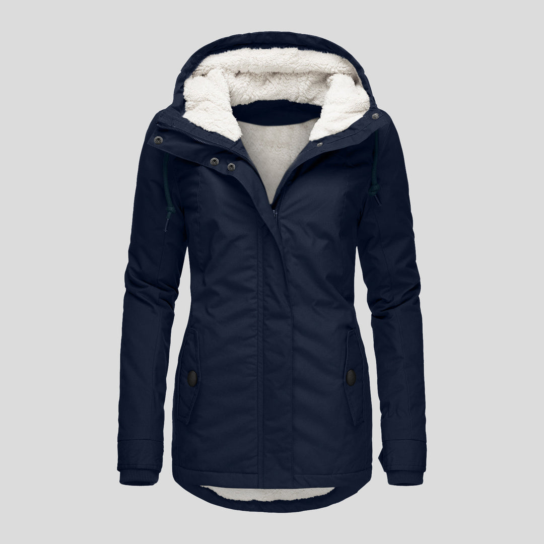 Fleece-lined parka with lambskin imitation